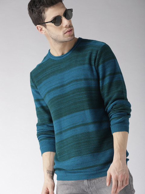 

Mast & Harbour Men Blue & Green Striped Pullover