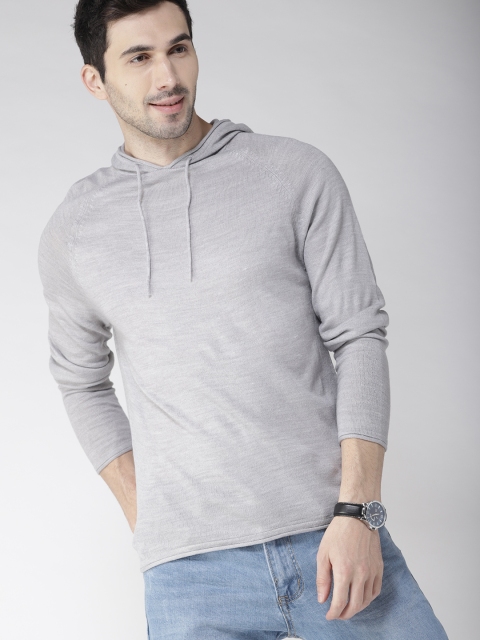 

Mast & Harbour Men Grey Melange Hooded Pullover
