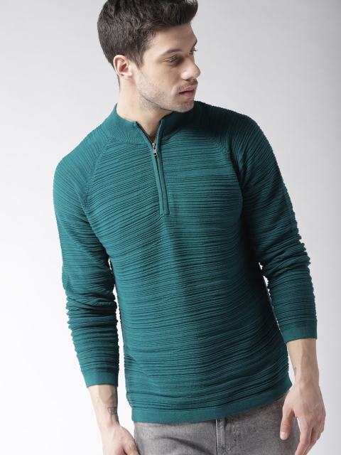 

Mast & Harbour Men Green Self-Striped Pullover