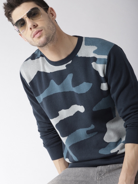 

Mast & Harbour Men Navy Blue Self Design Pullover