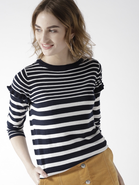 

Mast & Harbour Women Navy Blue & White Striped Pullover