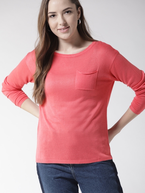 

Mast & Harbour Women Coral Pink Solid Pullover