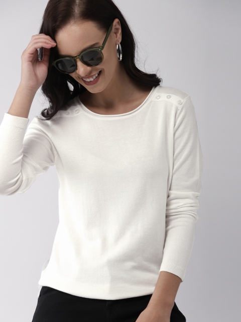 

Mast & Harbour Women Off-White Solid Sweater