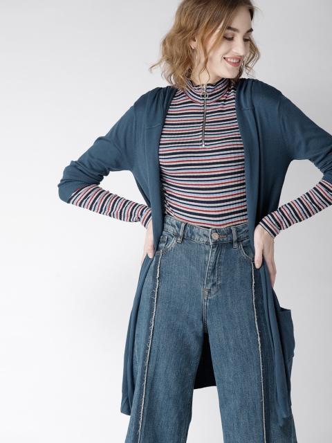 

Mast & Harbour Women Teal Blue Solid Front-Open Cardigan