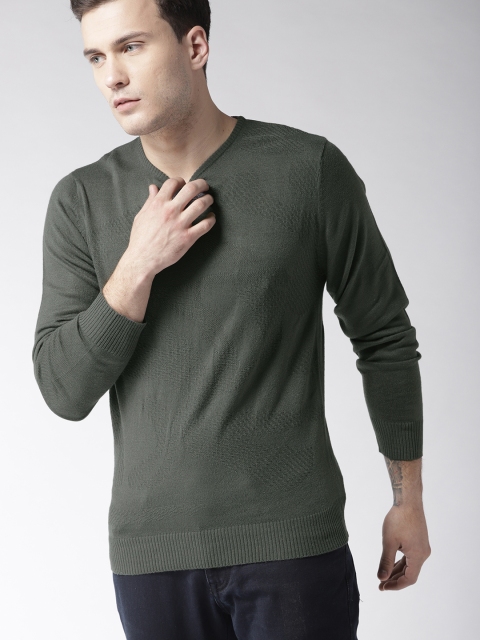 

Mast & Harbour Men Charcoal Grey Self Design Pullover