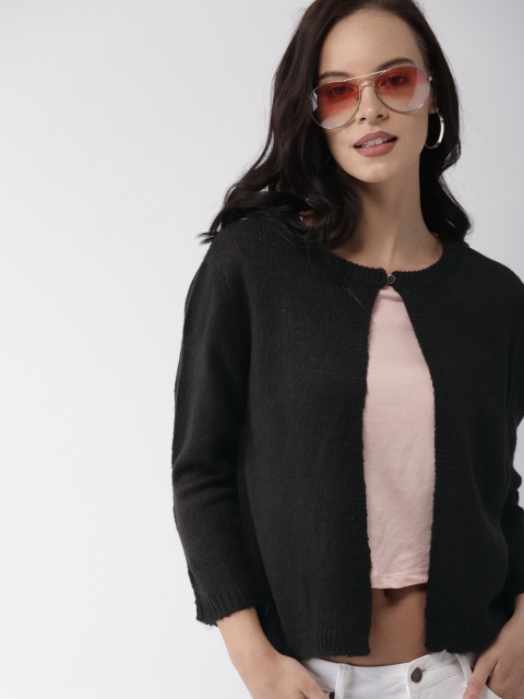 

Mast & Harbour Women Black Solid Open-Front Sweater