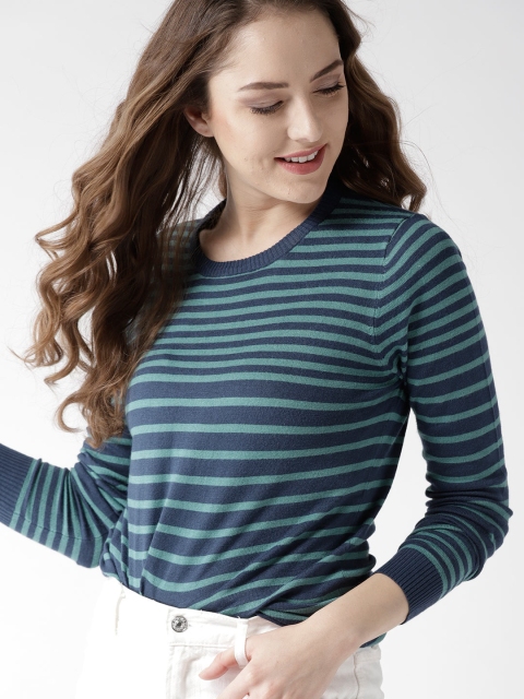 

Mast & Harbour Women Blue & Green Striped Pullover