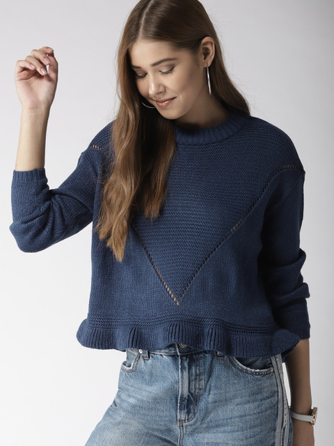 

Mast & Harbour Women Navy Blue Solid Pullover