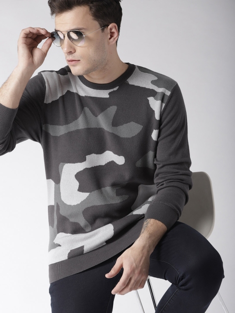 

Mast & Harbour Men Grey Self Design Pullover