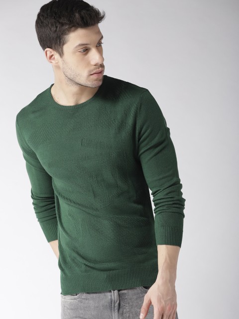 

Mast & Harbour Men Green Self Design Pullover