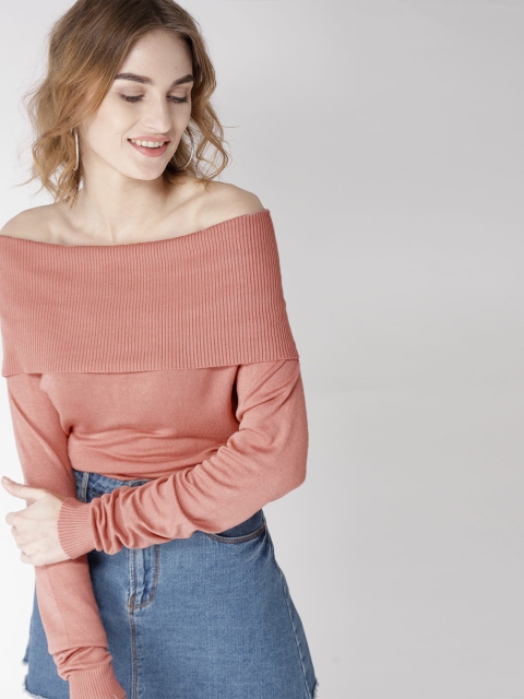 

Mast & Harbour Women Dusty Pink Solid Off-Shoulder Pullover