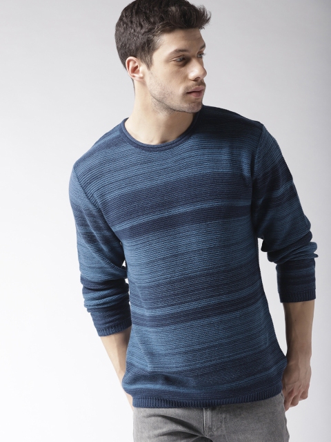 

Mast & Harbour Men Blue Striped Pullover