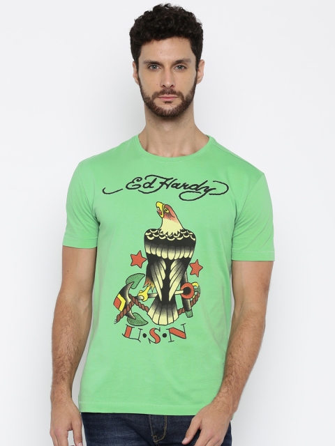 

Ed Hardy Men Mint Green Printed Pure Cotton T-shirt