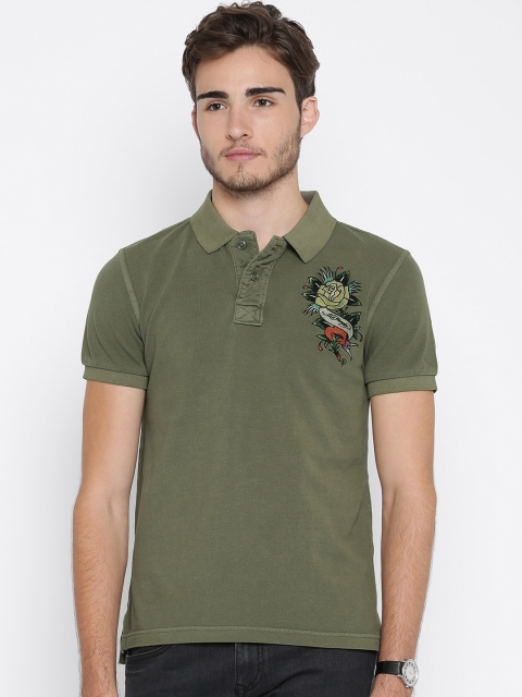 

Ed Hardy Men Olive Green Polo Pure Cotton T-shirt