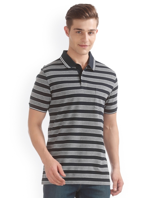 

Arrow Sport Men Navy Blue Striped Polo Collar T-shirt