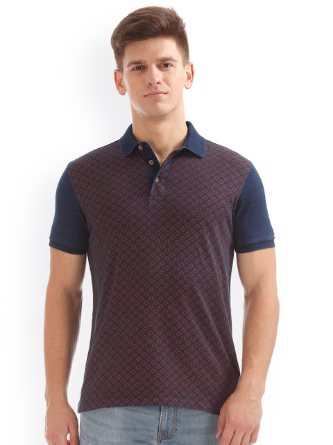 

Arrow Sport Men Blue Printed Polo Collar T-shirt