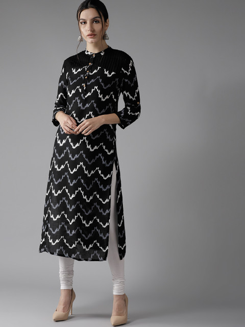 

HERE&NOW Women Black & White Printed Straight Kurta