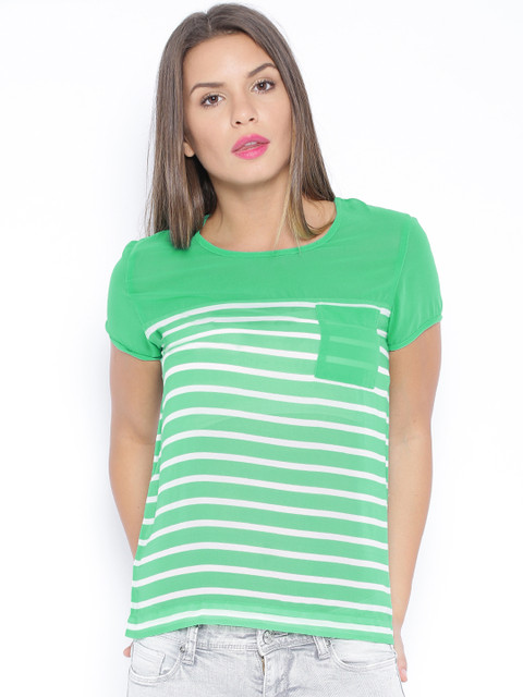 

Lee Green Striped Semi Sheer Slim Fit Top with Pocket