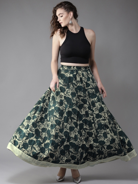 

Moda Rapido Women Green & Cream-Coloured Printed Maxi Flared Skirt