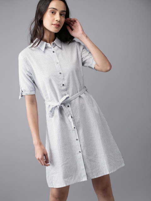 

Moda Rapido Women White & Blue Striped Shirt Dress
