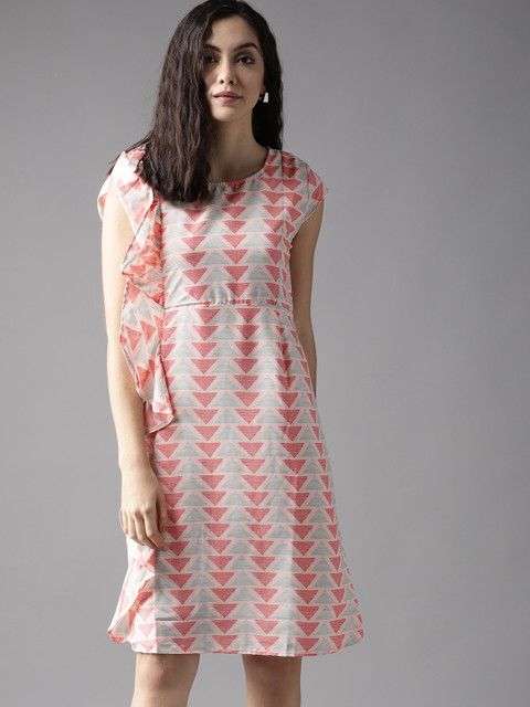 

Moda Rapido Women Peach-Coloured Printed A-Line Dress