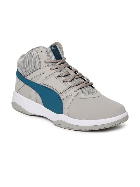 

Puma Men Grey Solid Mesh Mid-Top Sneakers