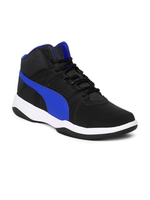 

Puma Men Black Striped Mesh Mid-Top Sneakers