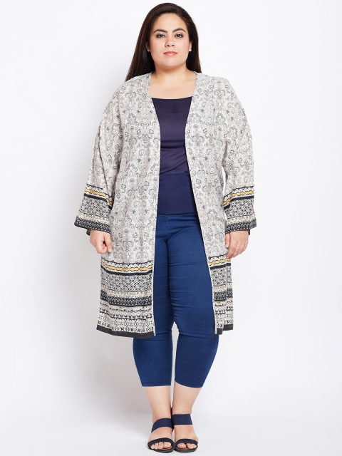 

Oxolloxo Off-White & Blue Printed Open Front Shrug