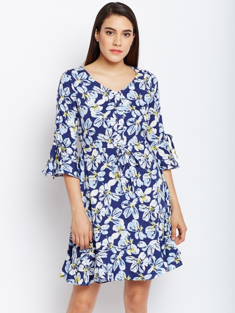 

Oxolloxo Women Off-White Printed A-Line Dress, Blue
