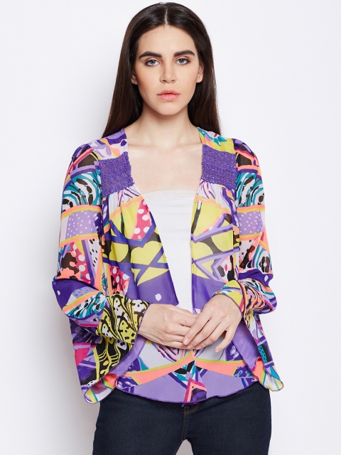 

Oxolloxo Multicoloured Printed Open Front Shrug, Multi
