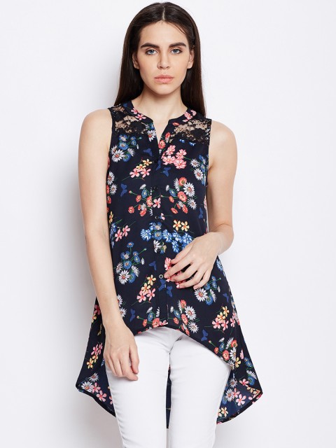 

Oxolloxo Women Navy Blue & Peach-Coloured Regular Fit Printed Casual Shirt