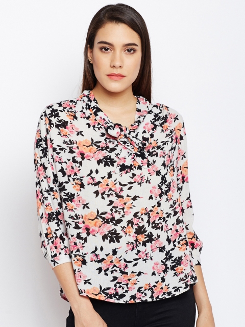 

Oxolloxo Women Off-White & Peach Printed Top