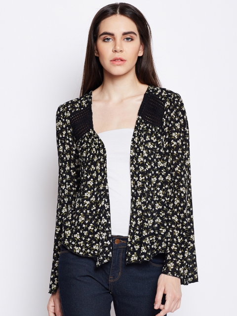 

Oxolloxo Black Printed Open Front Shrug