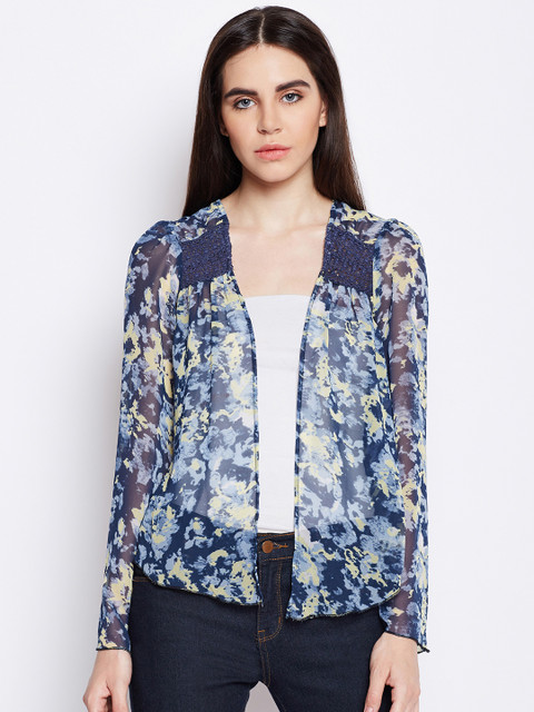 

Oxolloxo Blue Printed Open Front Shrug