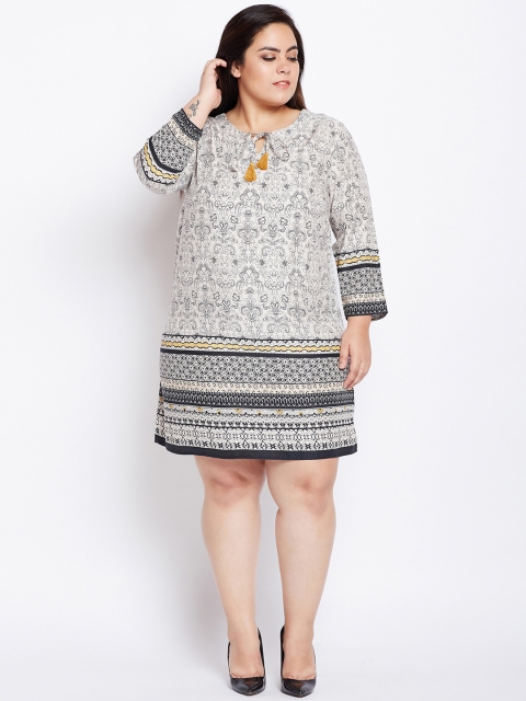 

Oxolloxo Women Plus Size Off-White Printed A-Line Dress