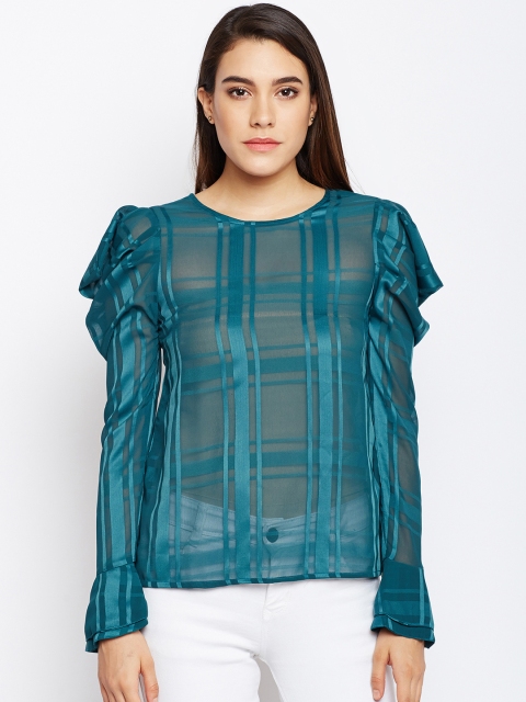 

Oxolloxo Women Teal Checked Sheer Top