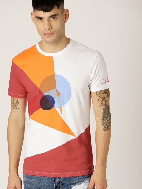 

United Colors of Benetton Men White & Red Printed Round Neck T-shirt