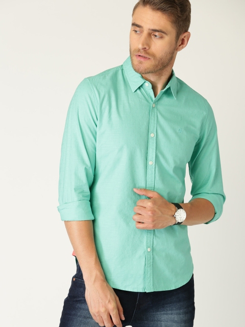 

United Colors of Benetton Men Sea Green Slim Fit Self Design Casual Shirt