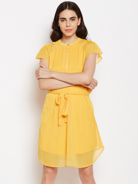 

Oxolloxo Women Yellow Solid Shirt Dress
