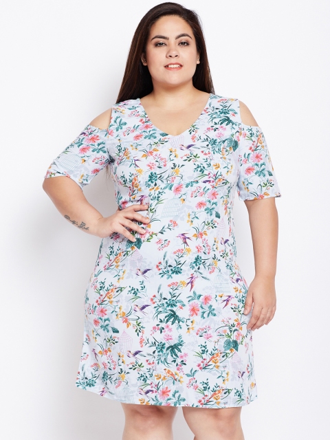 

Oxolloxo Women Plus Size Off-White Printed Aline Dress