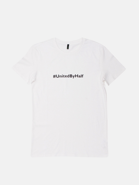 

United Colors of Benetton Men White Printed Round Neck T-shirt