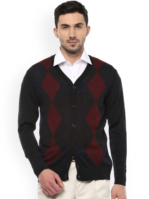 

Allen Solly Men Charcoal Grey & Maroon Self Design Front-Open