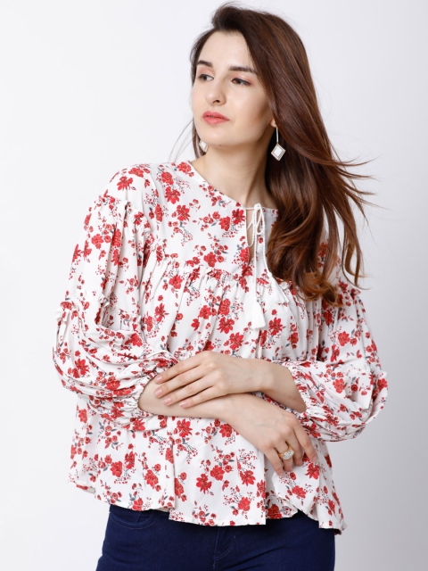 

Tokyo Talkies Women White & Red Printed A-Line Top