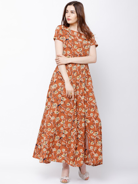 

Tokyo Talkies Women Brown Printed Fit and Flare Dress