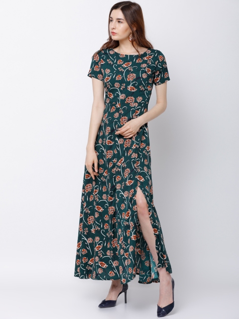 

Tokyo Talkies Women Teal Blue Printed Maxi Dress