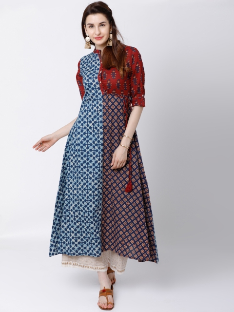 

Vishudh Women Blue & Maroon Printed Anarkali Kurta