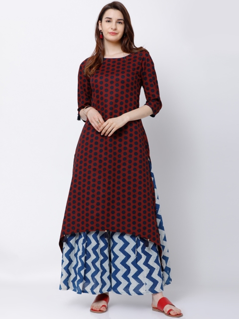 

Vishudh Women Maroon Printed A-Line Kurta