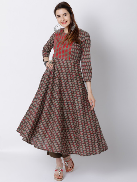 

Vishudh Women Brown & Red Printed Anarkali Kurta