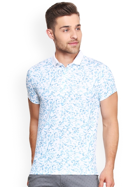 

V Dot Men White Printed Polo Collar T-shirt