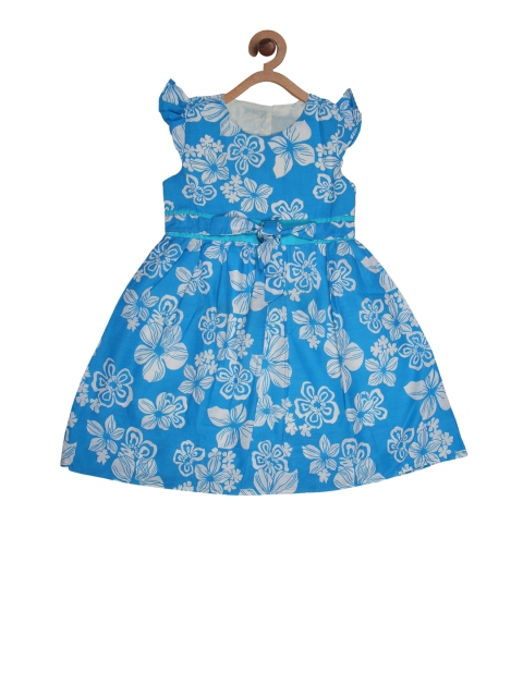 

CHUTPUT Girls Blue Printed Fit and Flare Dress